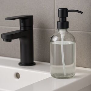 16 OZ. GLASS SOAP DISPENSER W/ METAL PUMP (CLEAR GLASS/BLACK PUMP)